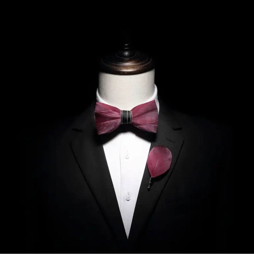 Chic Maroon Bow Tie and Lapel Pin Set